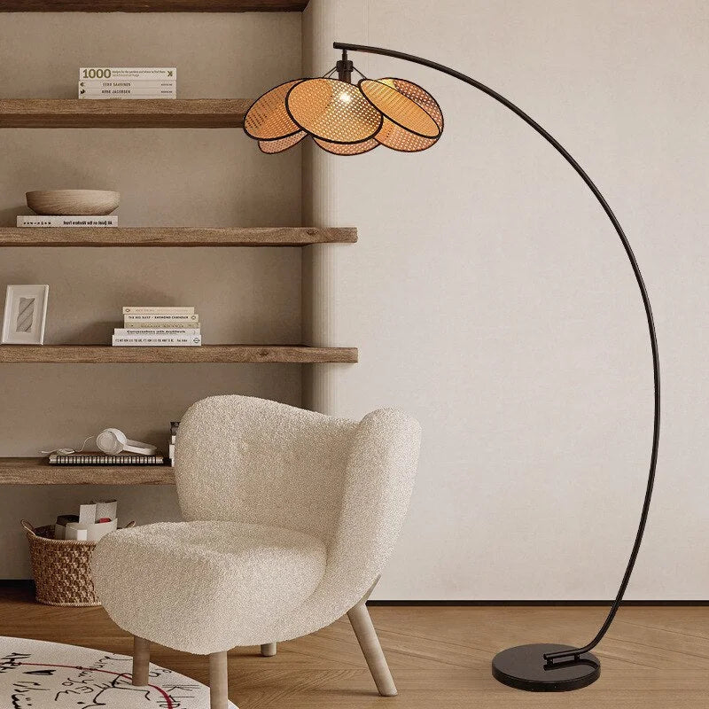 Arc Floor Lamp Stainless Steel Base Rustic Japandi Design Dimmable Modern Knitted Rattan Led Casalola Lights Luxury