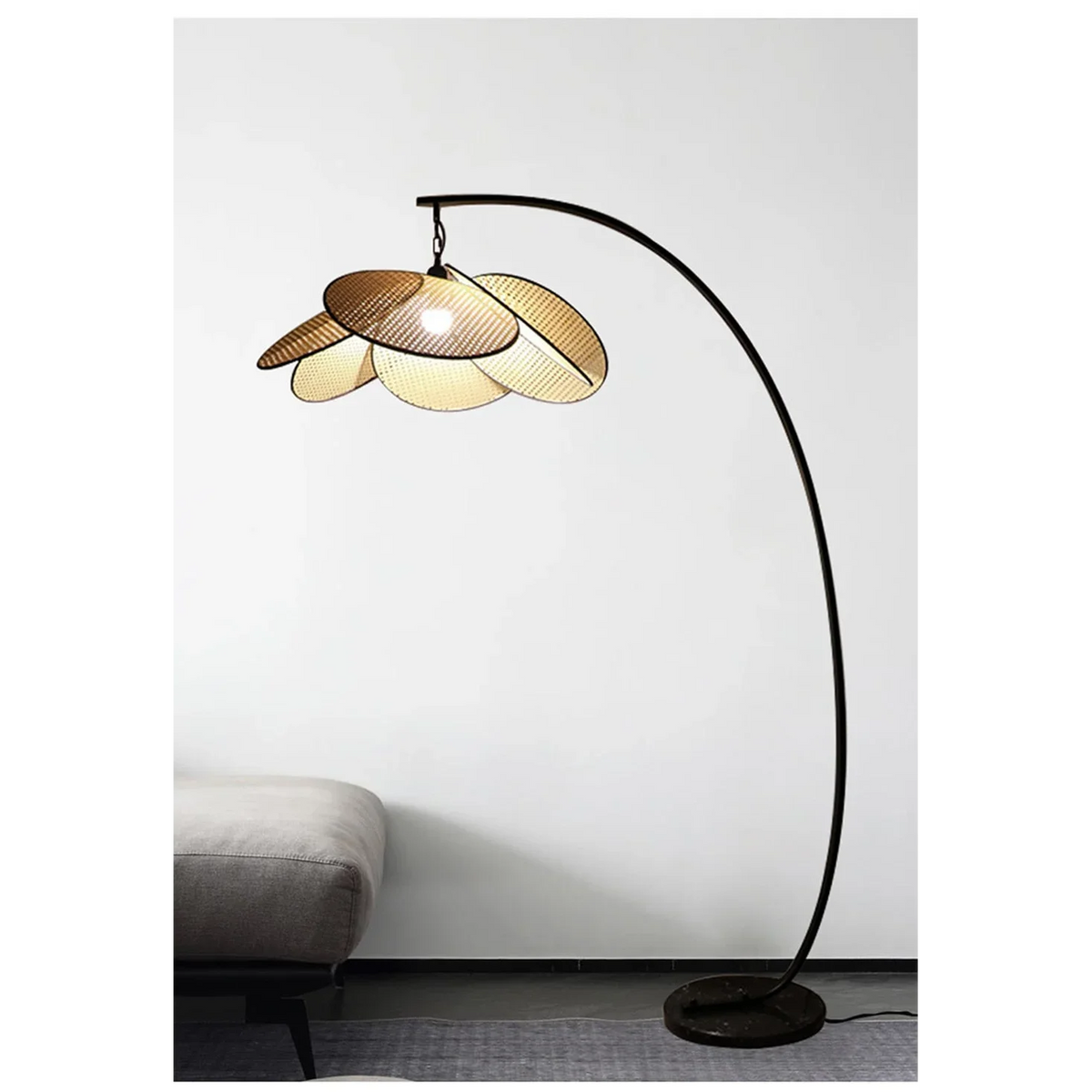 Arc Floor Lamp Stainless Steel Base Rustic Japandi Design Dimmable Modern Knitted Rattan Led Casalola Lights Luxury