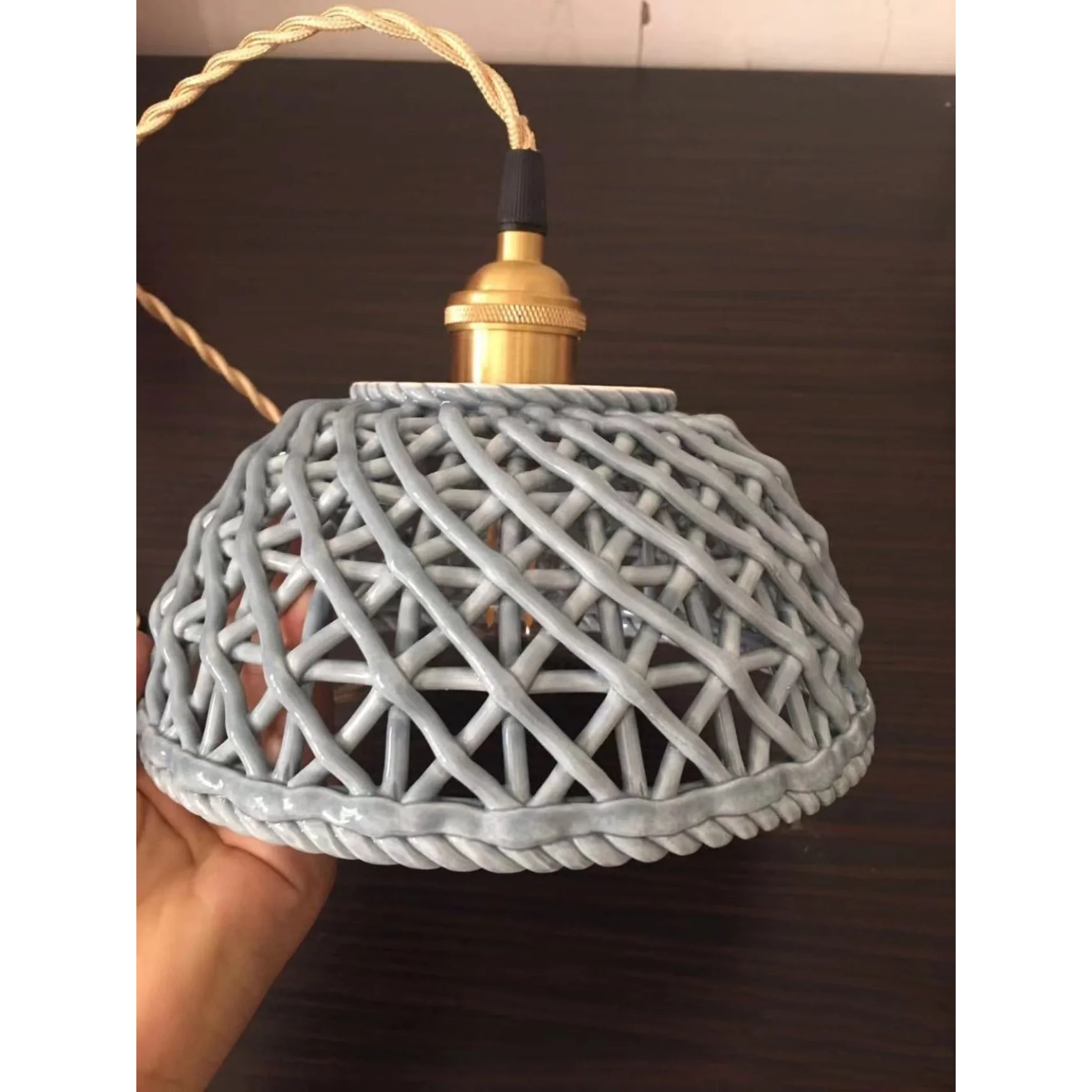 Ceramic Modern Led Pendant Lamp in White Blue or Pink | Luxury Transitional French Country Style