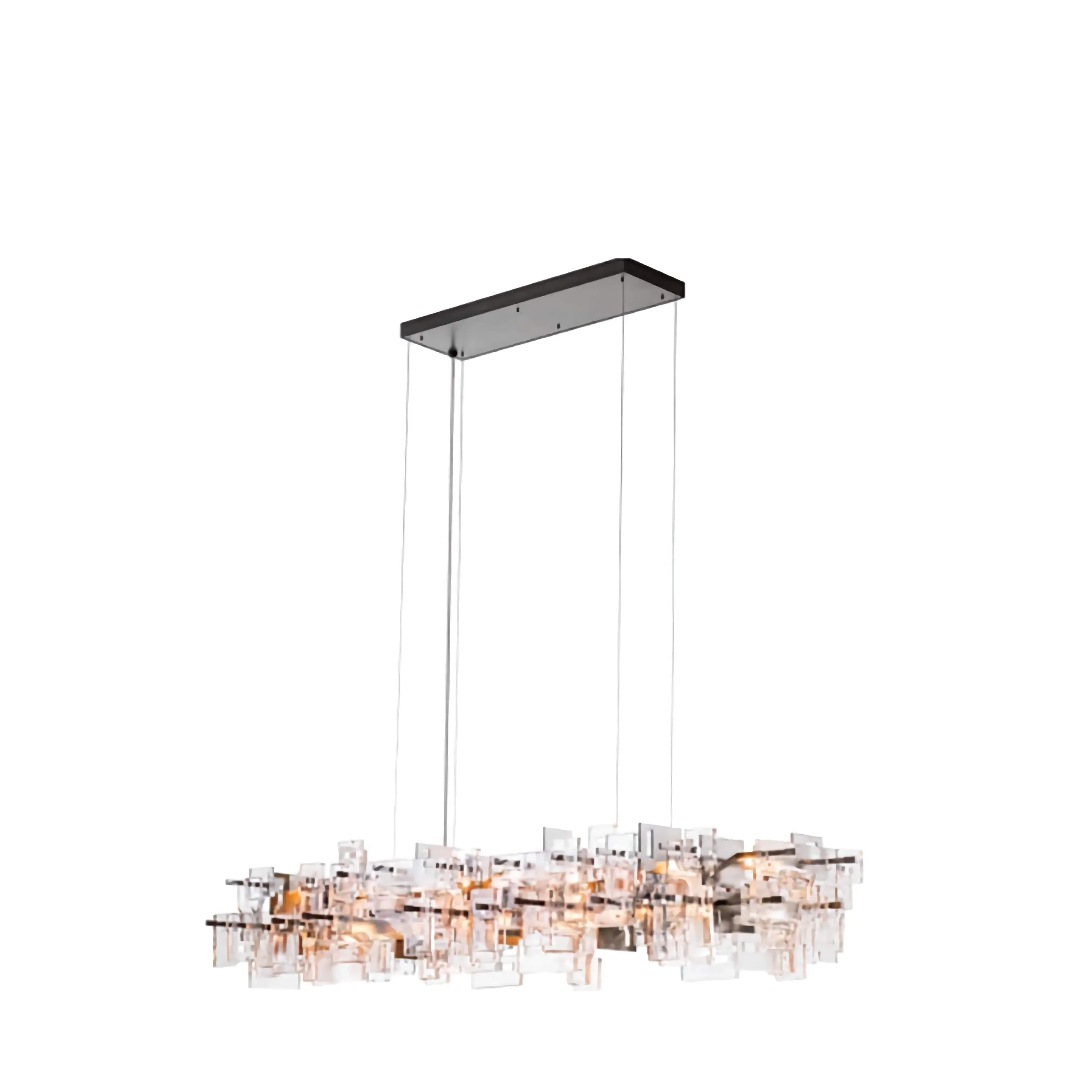 Hand Cut Crystal Linear Chandelier | Modern Rectangular Island Pendant Lighting for Dining Room