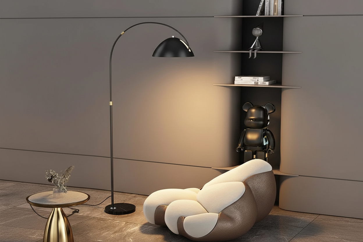 LAMPADA DA TERRA MODERNA IN METALLO AD ARCO | NERO, ORO | CL55124