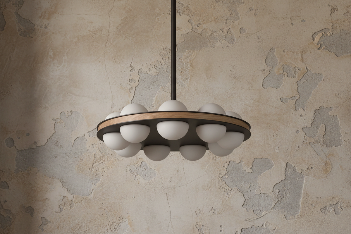 Brass Wood & Opal Glass Chandelier | Circular Minimalist Ring Contemporary Japandi Dining Casalolalights Luxury Lamps