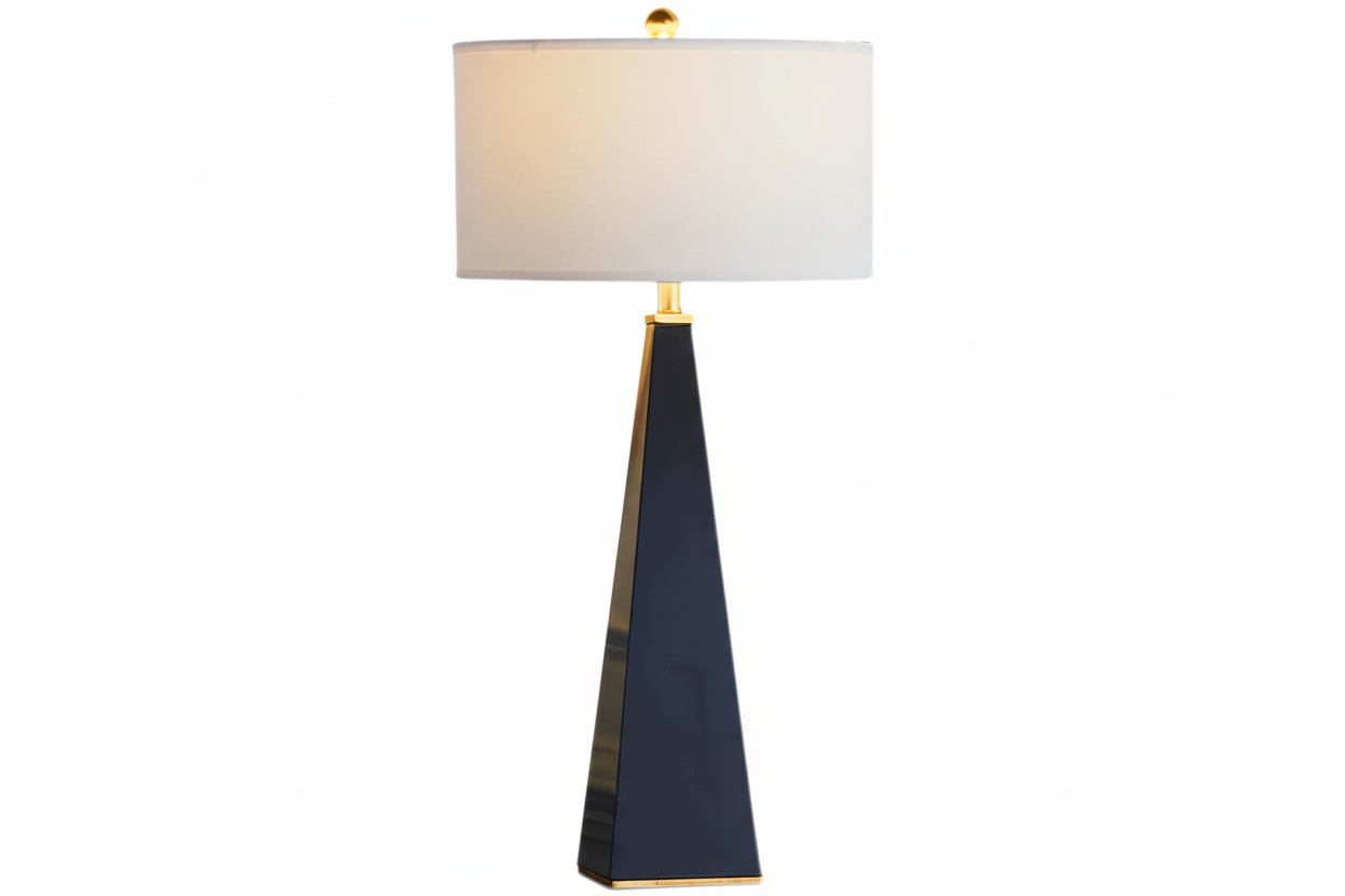 Modern Obelisk Table Lamp with Copper Accents and Fabric Shade for Living Room or Bedroom Casalolalights Luxury Lamps