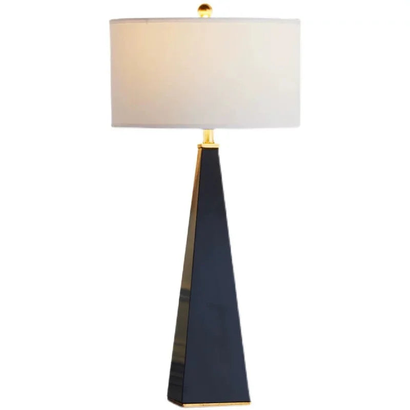 Modern Obelisk Table Lamp with Copper Accents and Fabric Shade for Living Room or Bedroom