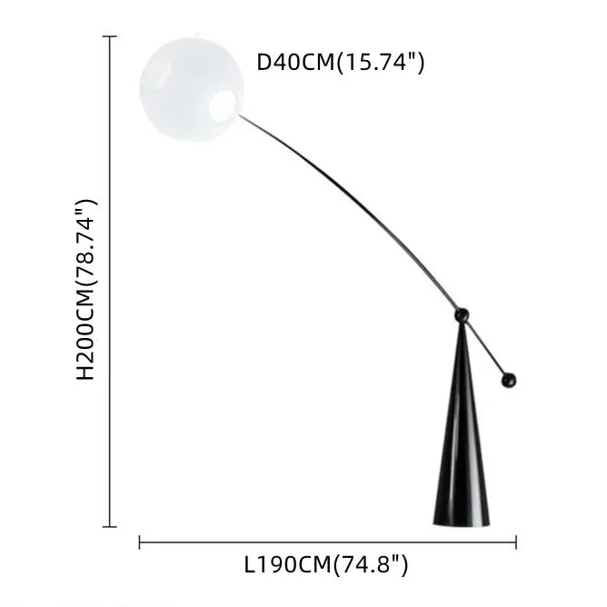 Modern arc floor lamp glowing warm