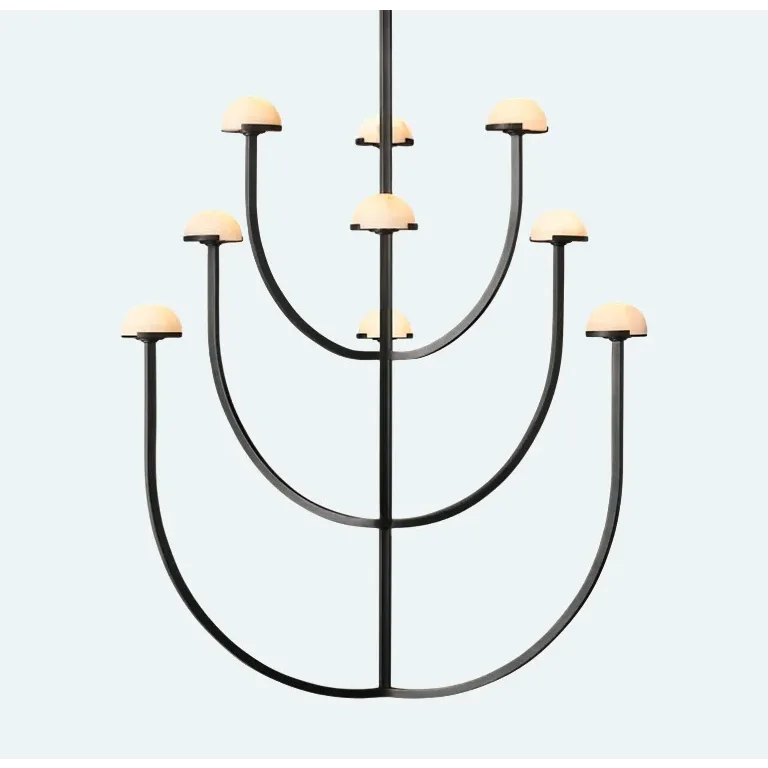 Modern Tiered Brass and Marble Chandelier – 3 Arched Lighting for Living Room or Dining