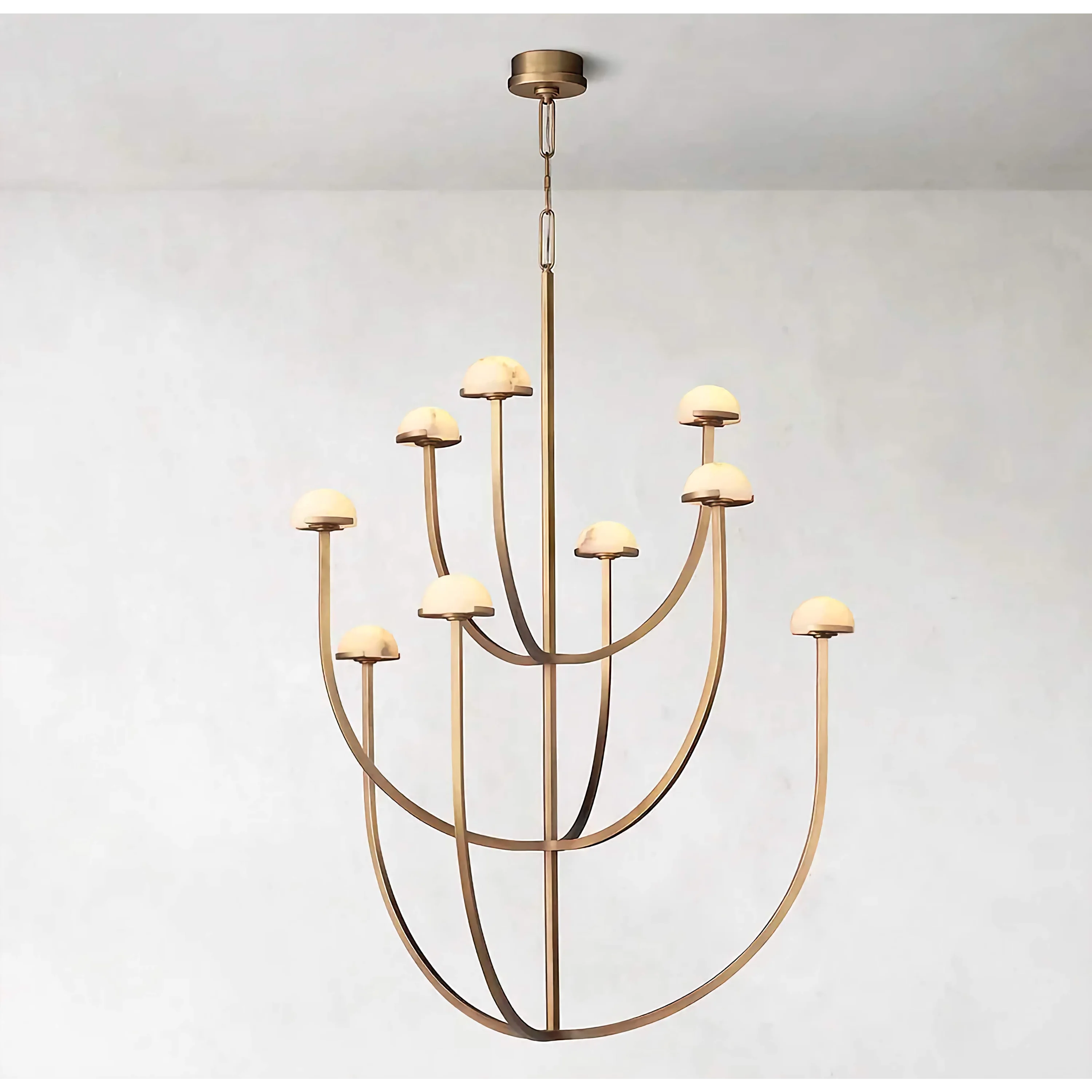 Modern Tiered Brass and Marble Chandelier – 3 Arched Lighting for Living Room or Dining