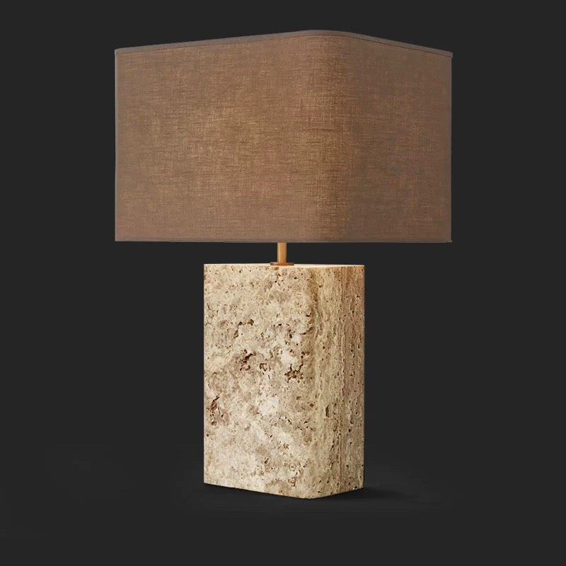 Modern Travertine and Copper Table Lamp with Fabric Shade For Living ...