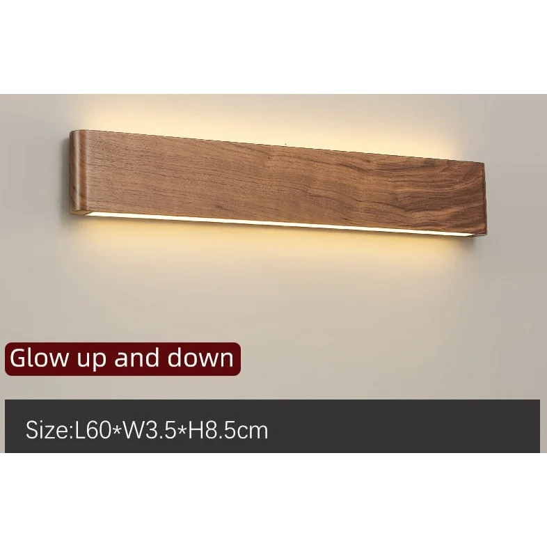 Modern Wooden Led Wall Light – Minimalist Walnut Finish Rectangular Sconce for Bedrooms and Hallways