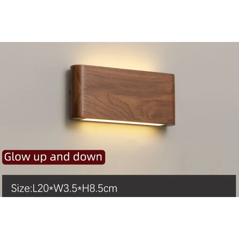 Modern Wooden Led Wall Light – Minimalist Walnut Finish Rectangular Sconce for Bedrooms and Hallways