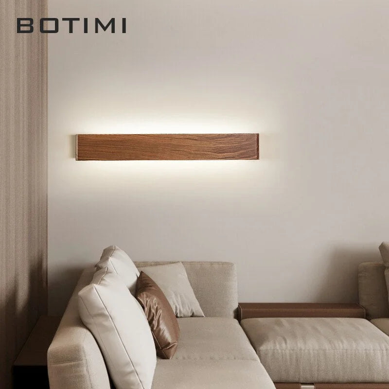 Modern Wooden Led Wall Light – Minimalist Walnut Finish Rectangular Sconce for Bedrooms and Hallways