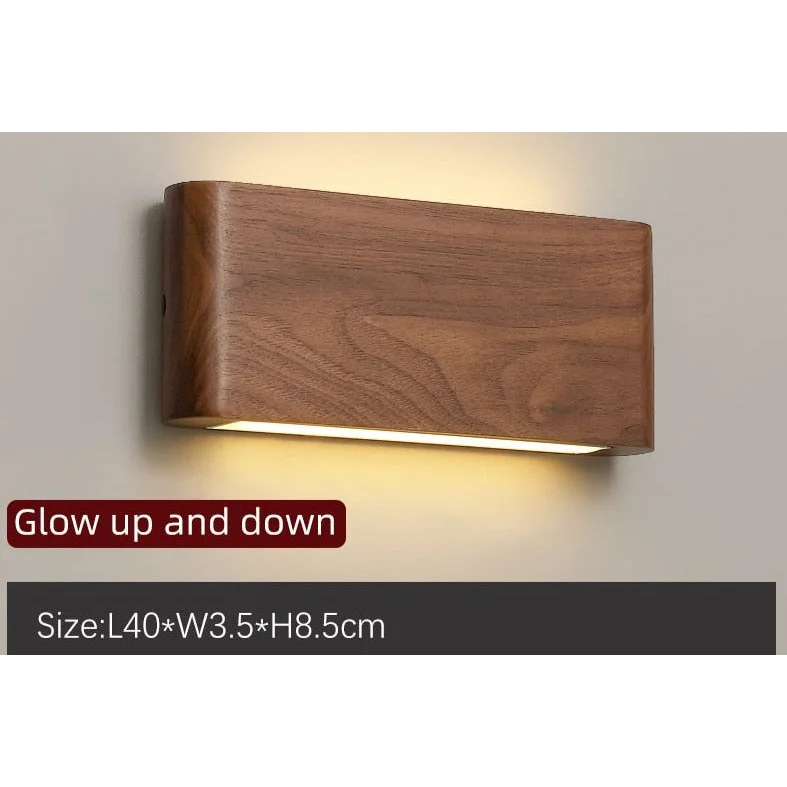 Modern Wooden Led Wall Light – Minimalist Walnut Finish Rectangular Sconce for Bedrooms and Hallways