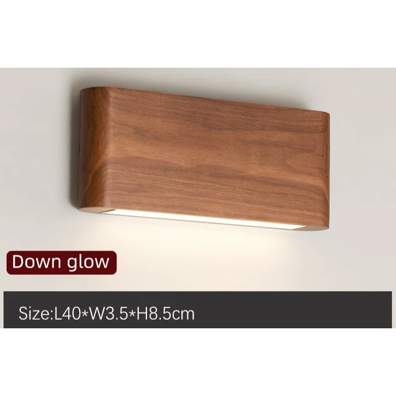 Modern Wooden Led Wall Light – Minimalist Walnut Finish Rectangular Sconce for Bedrooms and Hallways