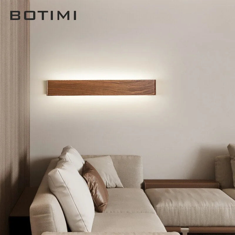 Modern Wooden Led Wall Light – Minimalist Walnut Finish Rectangular Sconce for Bedrooms and Hallways