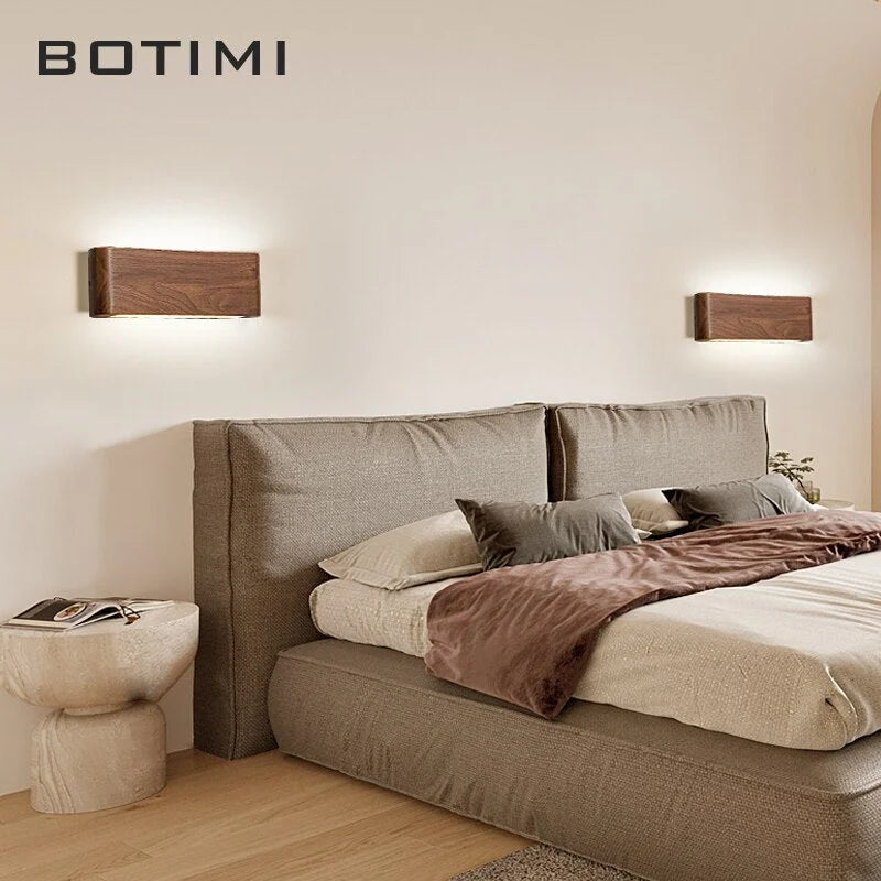 Modern Wooden Led Wall Light – Minimalist Walnut Finish Rectangular Sconce for Bedrooms and Hallways