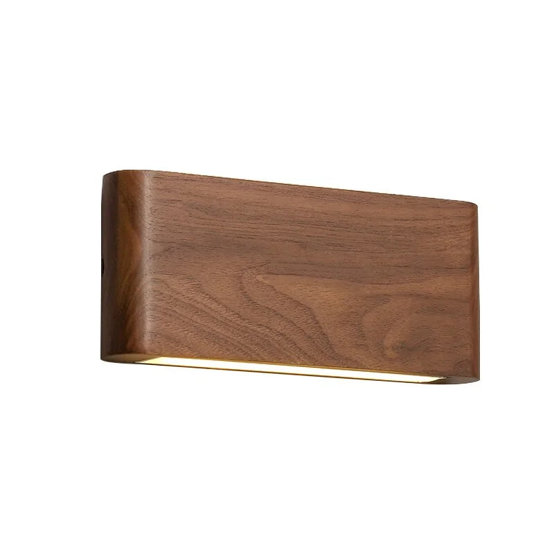 Modern Wooden Led Wall Light – Minimalist Walnut Finish Rectangular Sconce for Bedrooms and Hallways