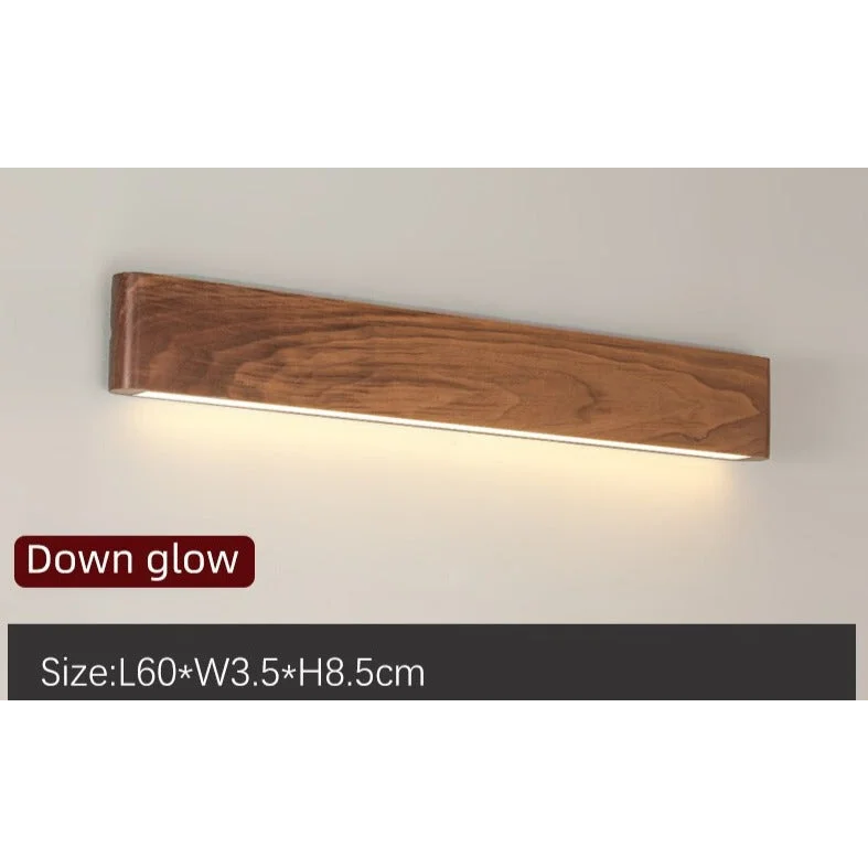 Modern Wooden Led Wall Light – Minimalist Walnut Finish Rectangular Sconce for Bedrooms and Hallways