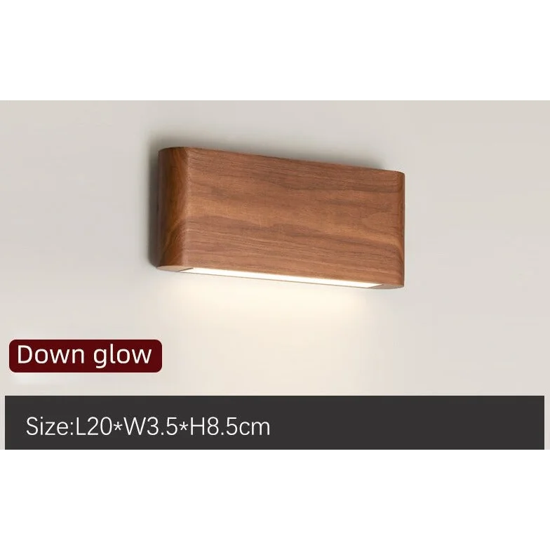 Modern Wooden Led Wall Light – Minimalist Walnut Finish Rectangular Sconce for Bedrooms and Hallways