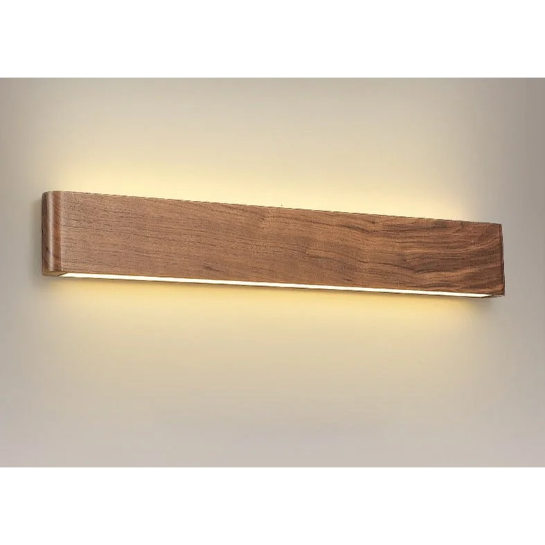 Modern Wooden Led Wall Light – Minimalist Walnut Finish Rectangular Sconce for Bedrooms and Hallways