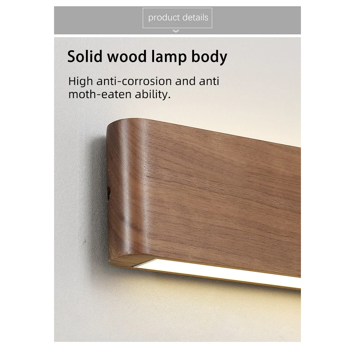 Modern Wooden Led Wall Light – Minimalist Walnut Finish Rectangular Sconce for Bedrooms and Hallways