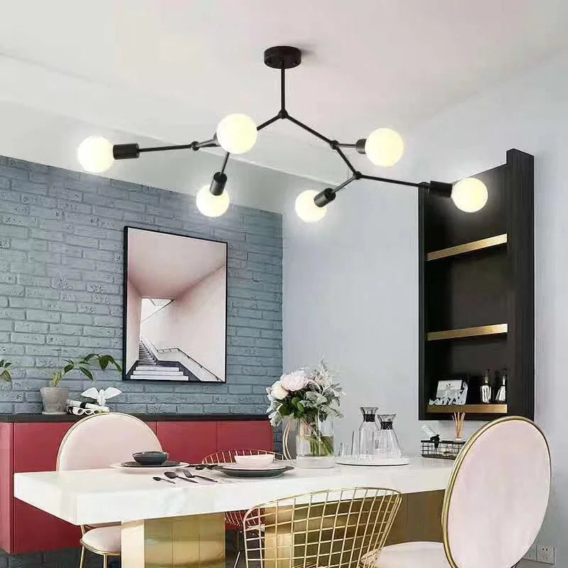 Molecule Modern Led Black Ceiling Light Fixture with Adjustable Joints Frosted Glass Spheres