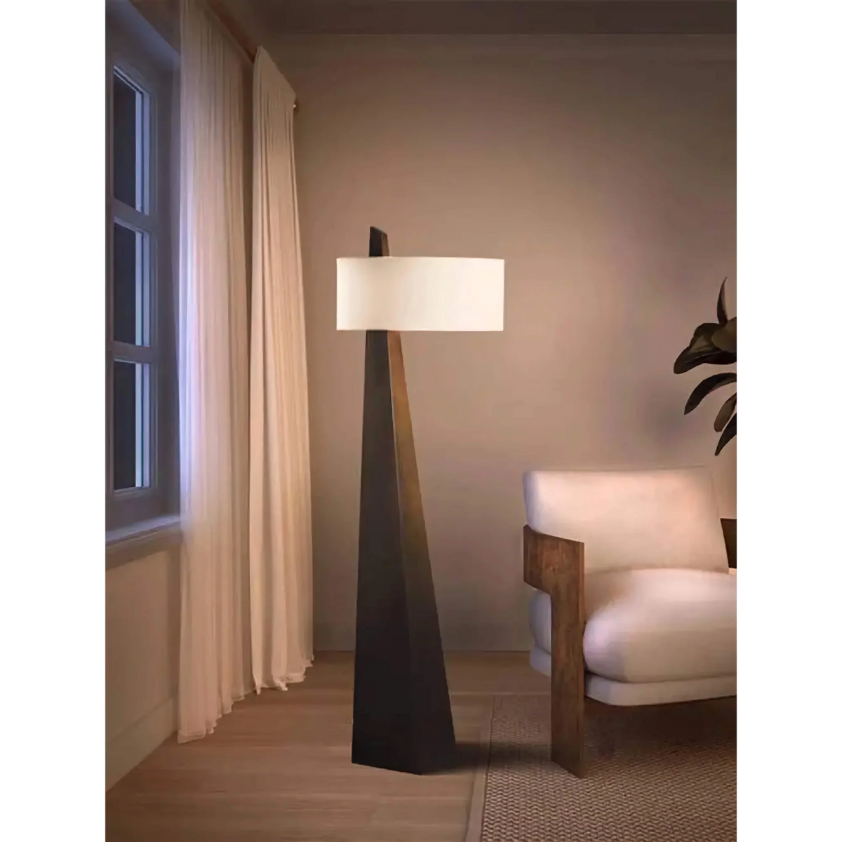 Monolithic Wood Floor Lamp | Hand-sculpted Tapered & Linen 160cm Wabi-sabi Living Room Casalolalights Luxury Lamps