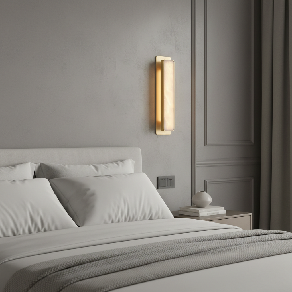 Alabaster & Copper Wall Sconce | Vertical Stone-panel Modern Minimalist Hallway Bedside Casalolalights Luxury Lamps