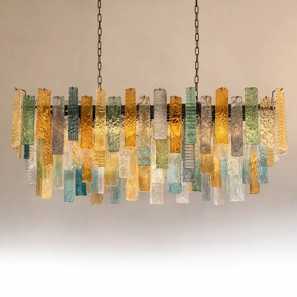 Laguna Listelli — Rectangular Murano-Style Chandelier in Multicolor Glass & Brass