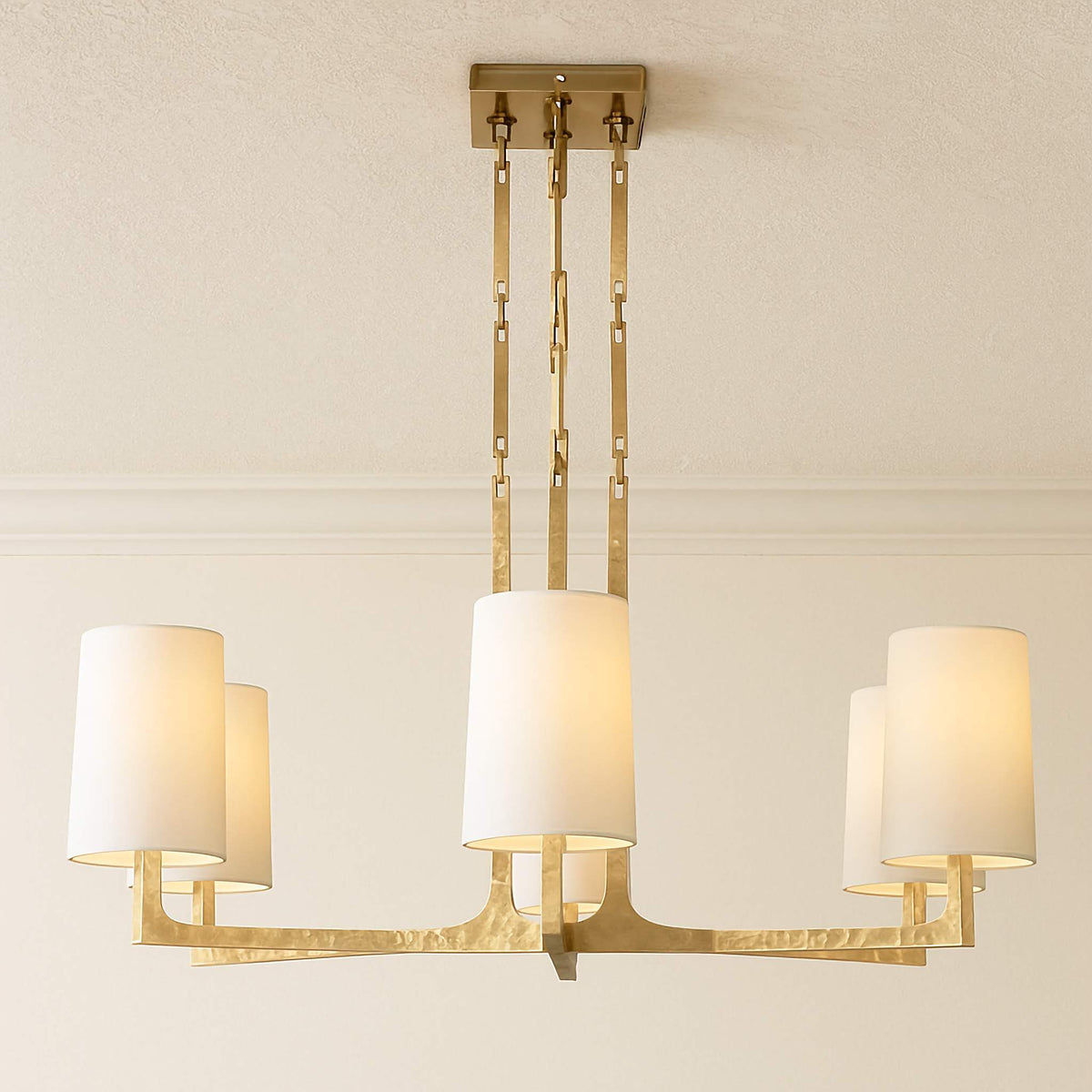 Forged Brass Chandelier for Living Room or Foyer | Linen Shades 6 8 16 Lights 36 48 60 Inch Casalola Luxury Lamps