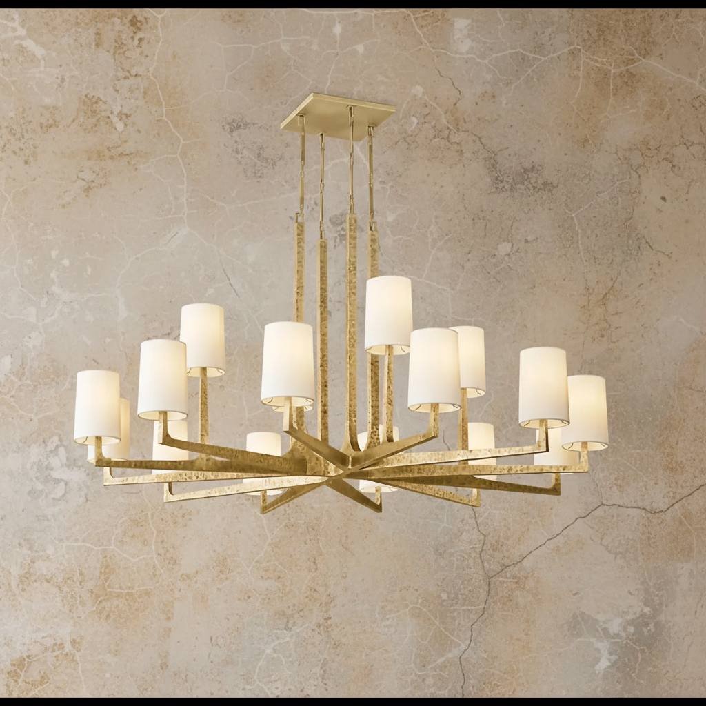Multi-arm Copper & Linen Chandelier | Starburst Linen-shade Transitional Living Dining Casalolalights Luxury Lamps