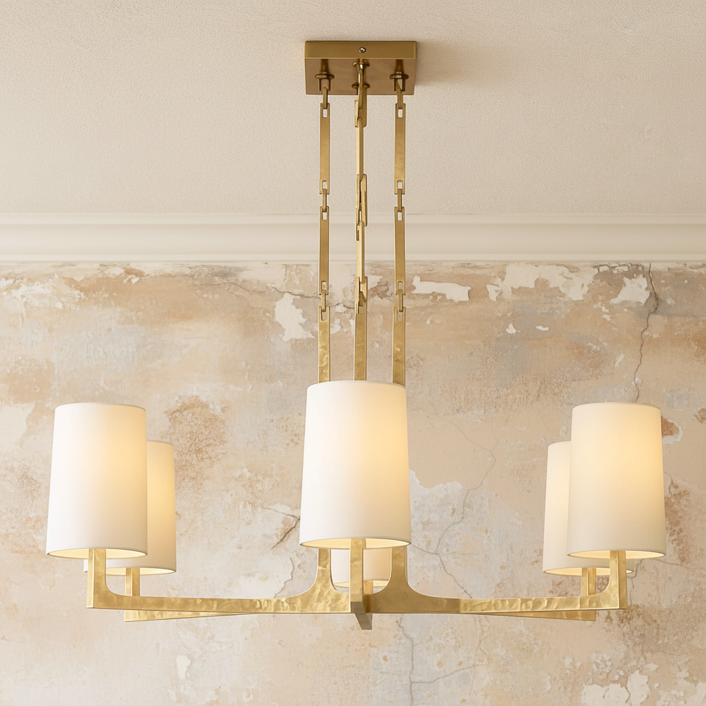 Multi-arm Copper & Linen Chandelier | Starburst Linen-shade Transitional Living Dining Casalolalights Luxury Lamps