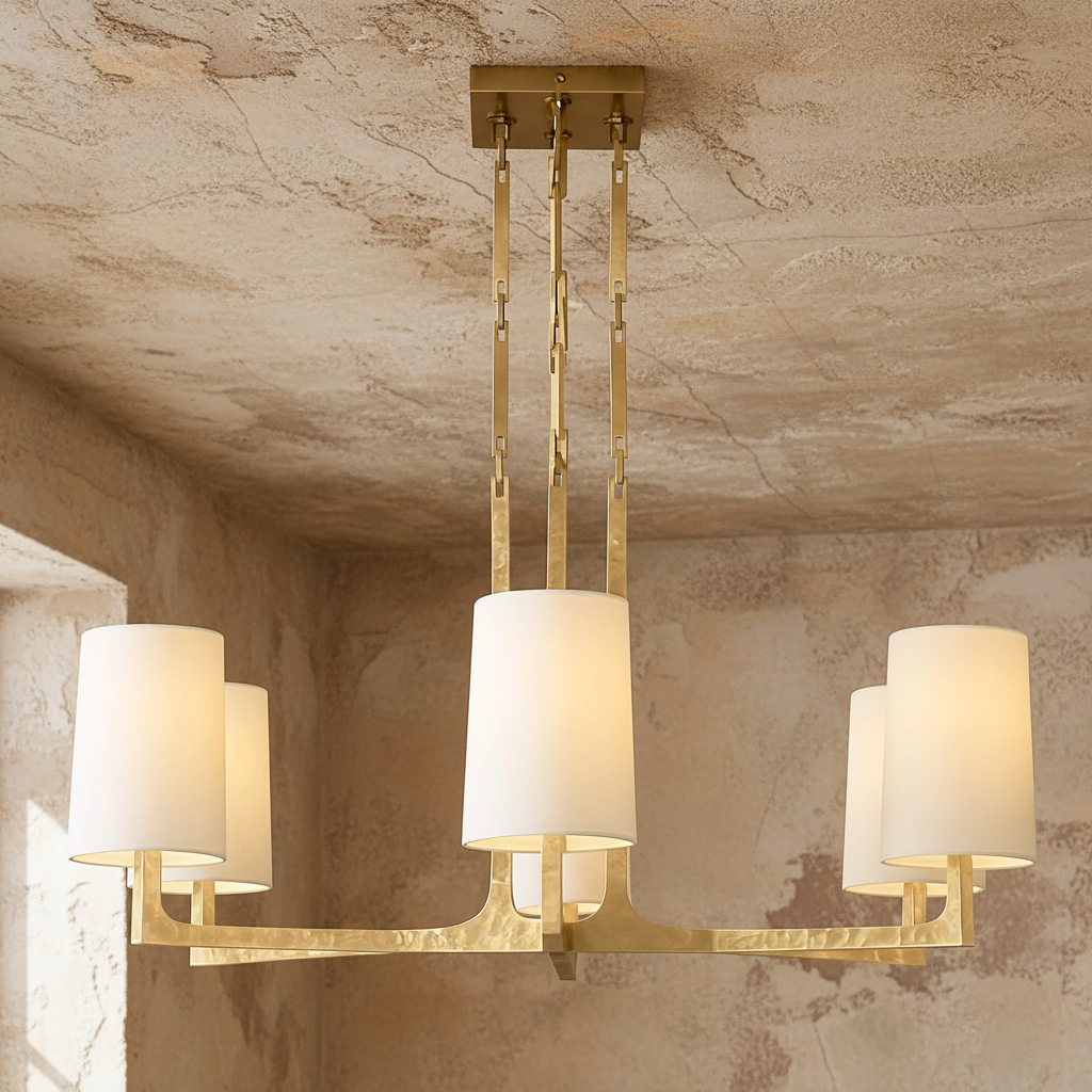Multi-arm Copper & Linen Chandelier | Starburst Linen-shade Transitional Living Dining Casalolalights Luxury Lamps