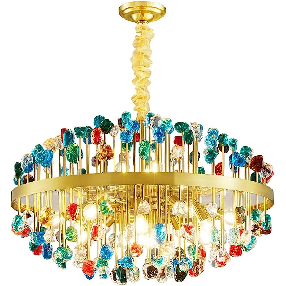 Glass Stone Chandelier 45-80cm | Multicolor or Clear Jewel-tone Gold Light Dining & Living Room Casalolalights Luxury