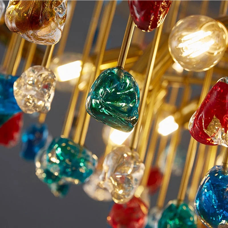 Glass Stone Chandelier 45-80cm | Multicolor or Clear Jewel-tone Gold Light Dining & Living Room Casalolalights Luxury