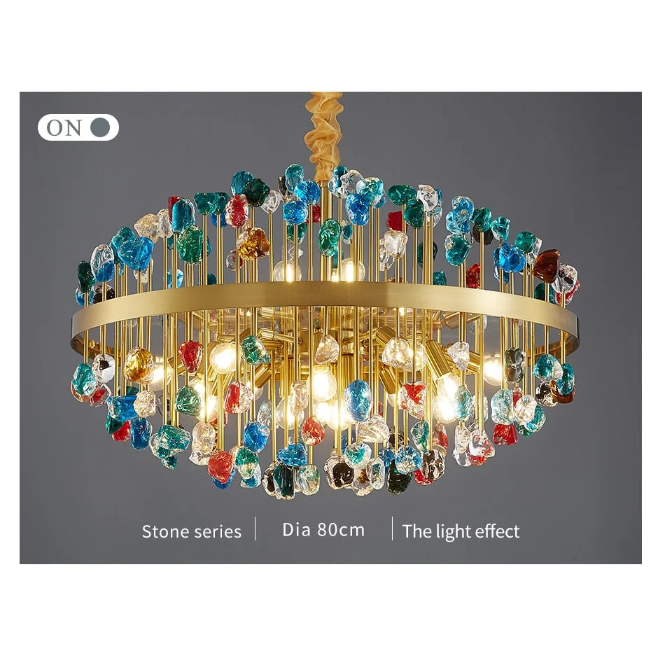 Glass Stone Chandelier 45-80cm | Multicolor or Clear Jewel-tone Gold Light Dining & Living Room Casalolalights Luxury