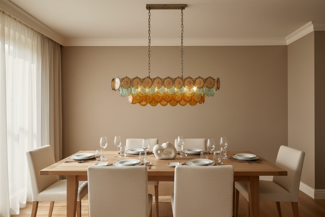 Handblown Glass & Copper Long Chandelier | Mid-century Modern Italian Design | Casalola Lights Casalolalights Luxury
