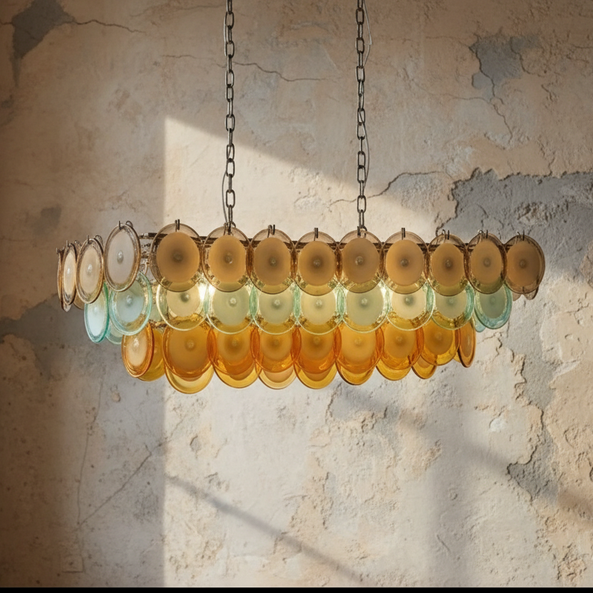 Handblown Glass & Copper Long Chandelier | Mid-century Modern Italian Design | Casalola Lights Casalolalights Luxury