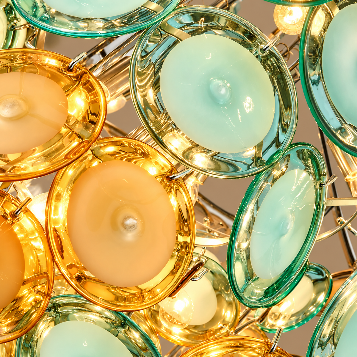 Murano Style Multicolor Glass Disc Linear Chandelier | Over a Long Dining Table Custom Chain Drop Casalola Lights