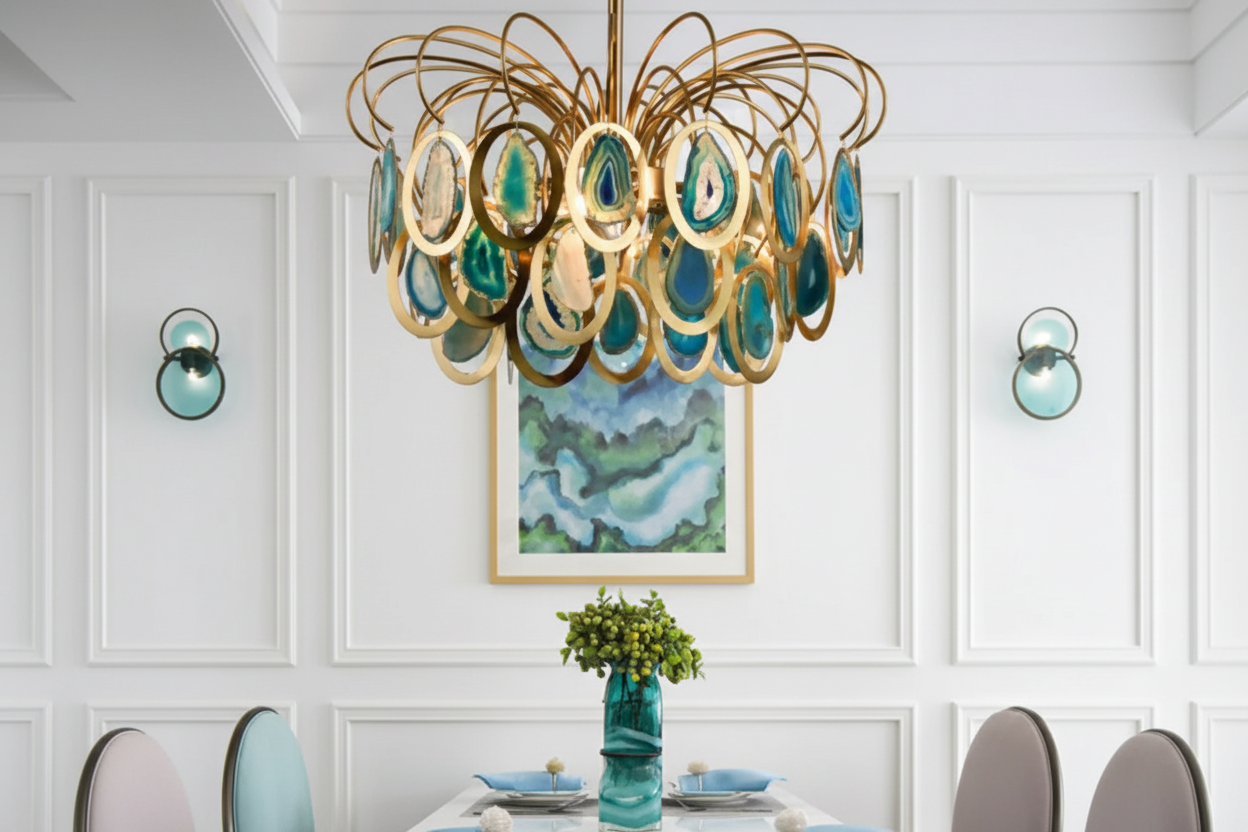 Agate Chandelier 55cm & 85cm | Natural Stone 5 or 8-light Statement Light Dining Room Entry Island Casalolalights