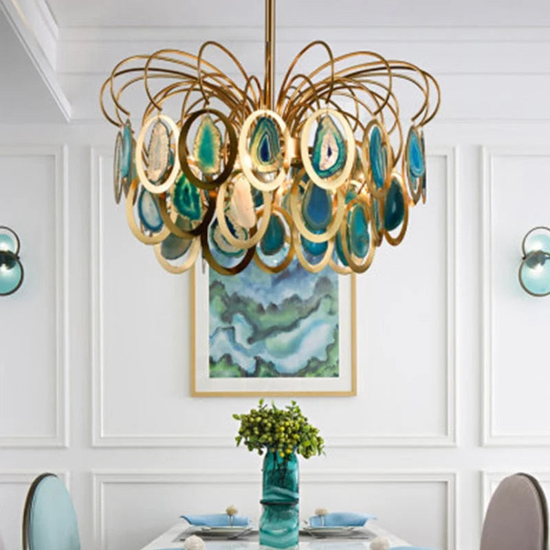 Modern Chandelier Featuring Natural Real Agate | 5 Lights and 8 | Casalola