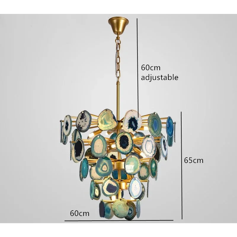 Natural Green Agate Chandelier | Modern Luxury | Semi-flush Mount for Living Room