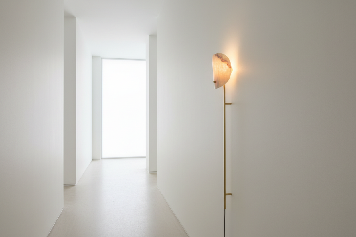 Long Onyx Wall Lamp – 76 Cm Brass Rail Light with Natural Stone Shade for Bedroom or Reading Corner Casalolalights
