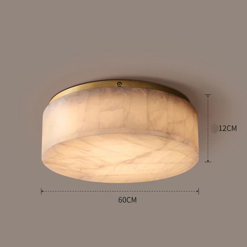 Round Natural Marble Flush Mount | Modern Ceiling Light for Bedroom Living Room Hallway | Lighting for Low