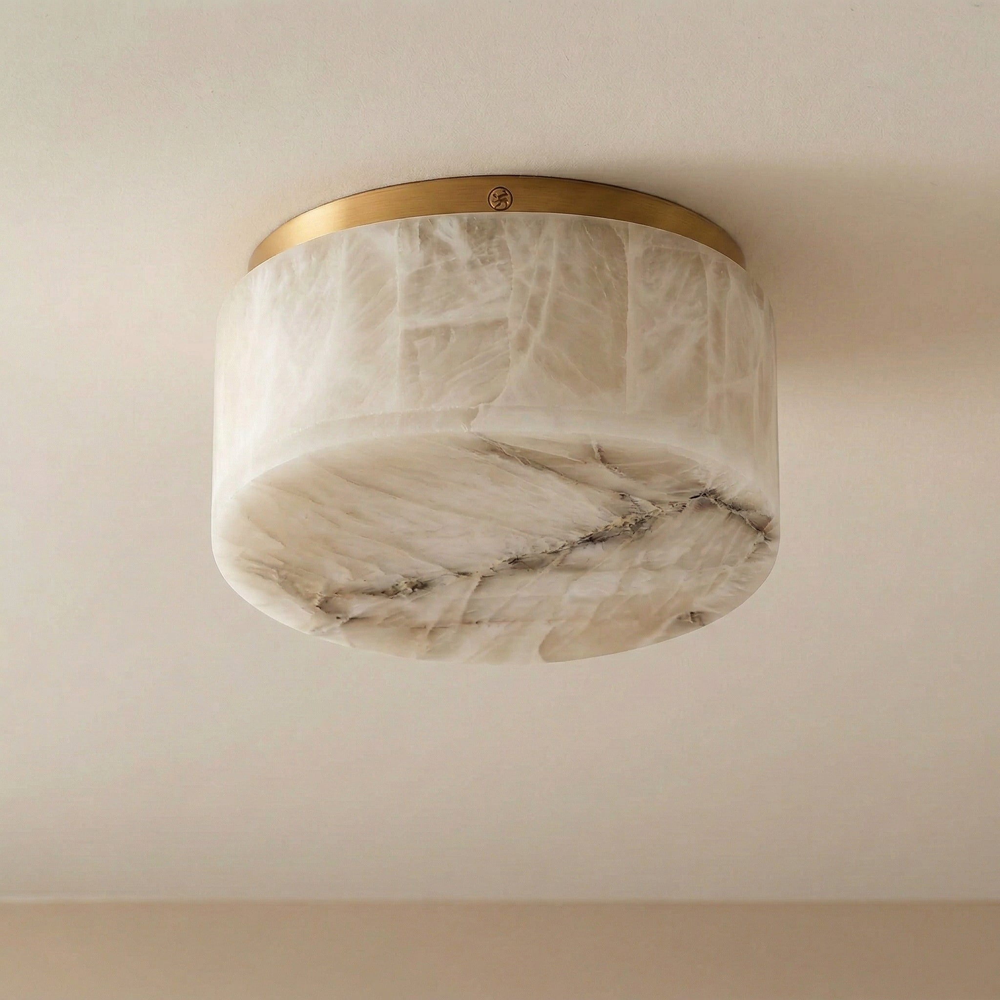 Solid Alabaster Ceiling Light | Wabi-sabi Organic Stone Flush Mount | 12’’ Natural White | Casalola Lights