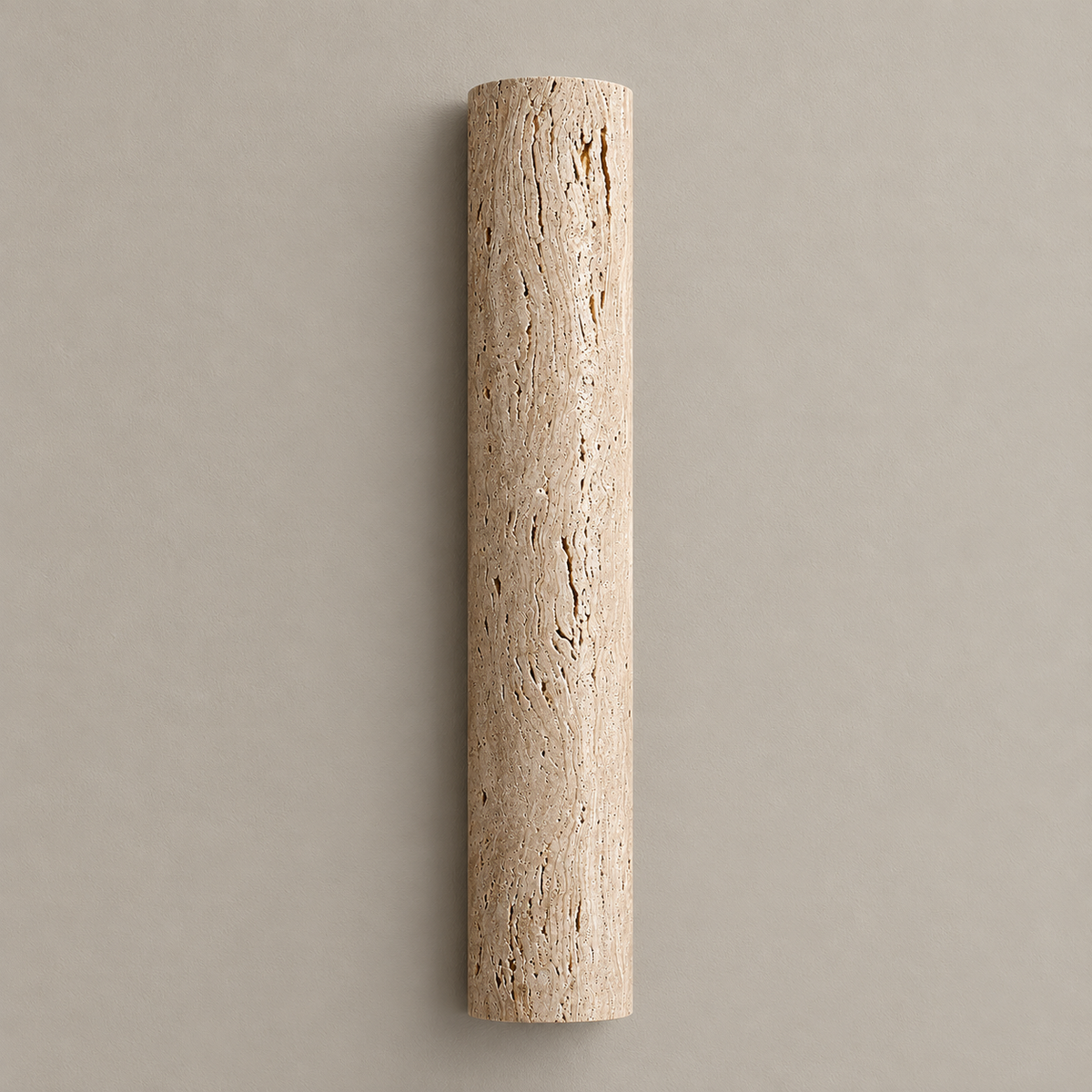 60 cm natural travertine wall sconce, switched off.