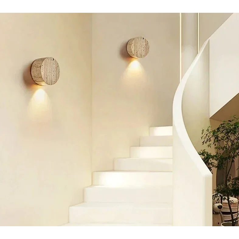 Travertine Wall Sconce | Cylindrical Natural Stone Led Light Warm Glow Dining Room Living & Hallway Casalolalights
