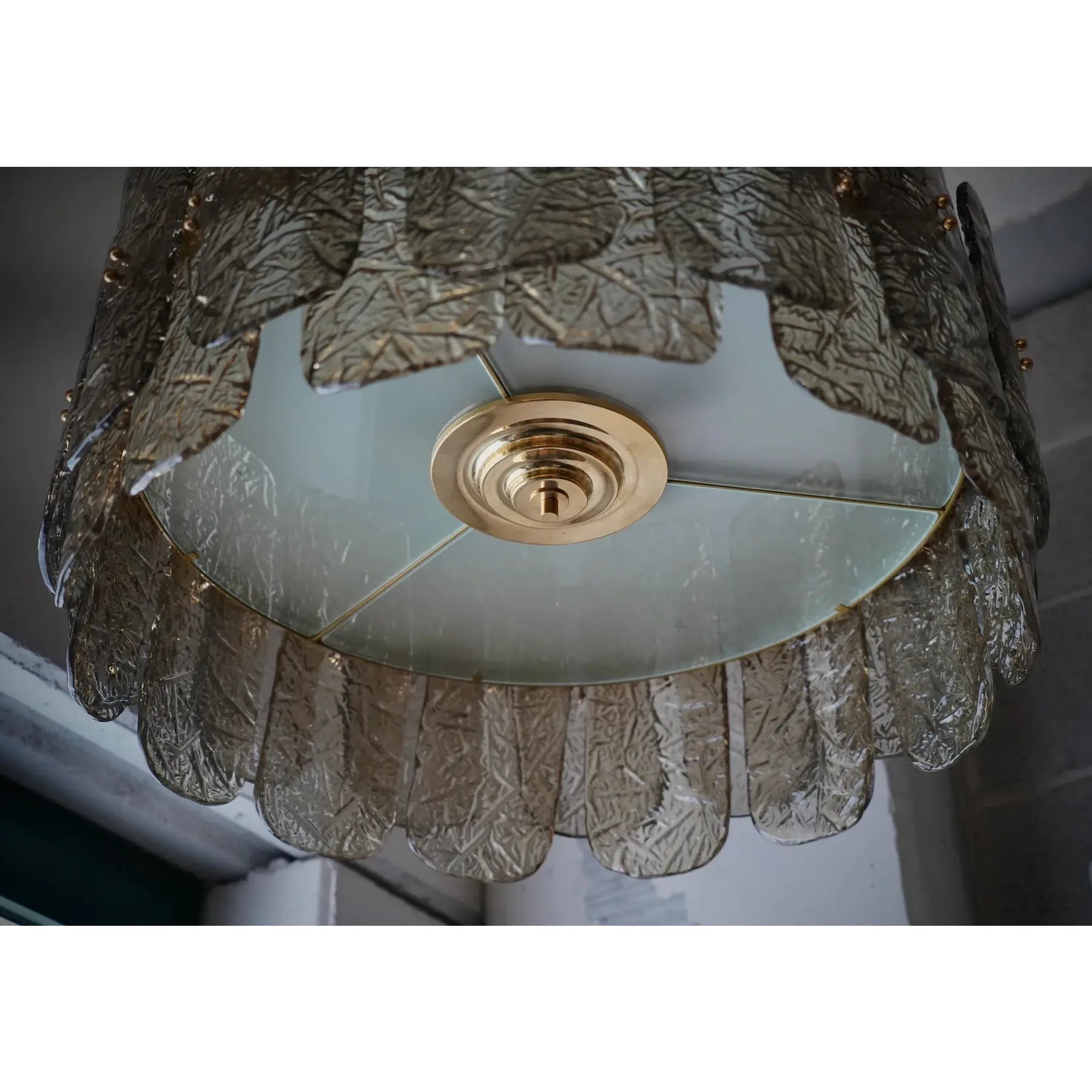 Smoky Art Glass and Brass Chandelier Tall Tiered Dining Room or Entryway Light Fixture for High Ceilings Casalolalights