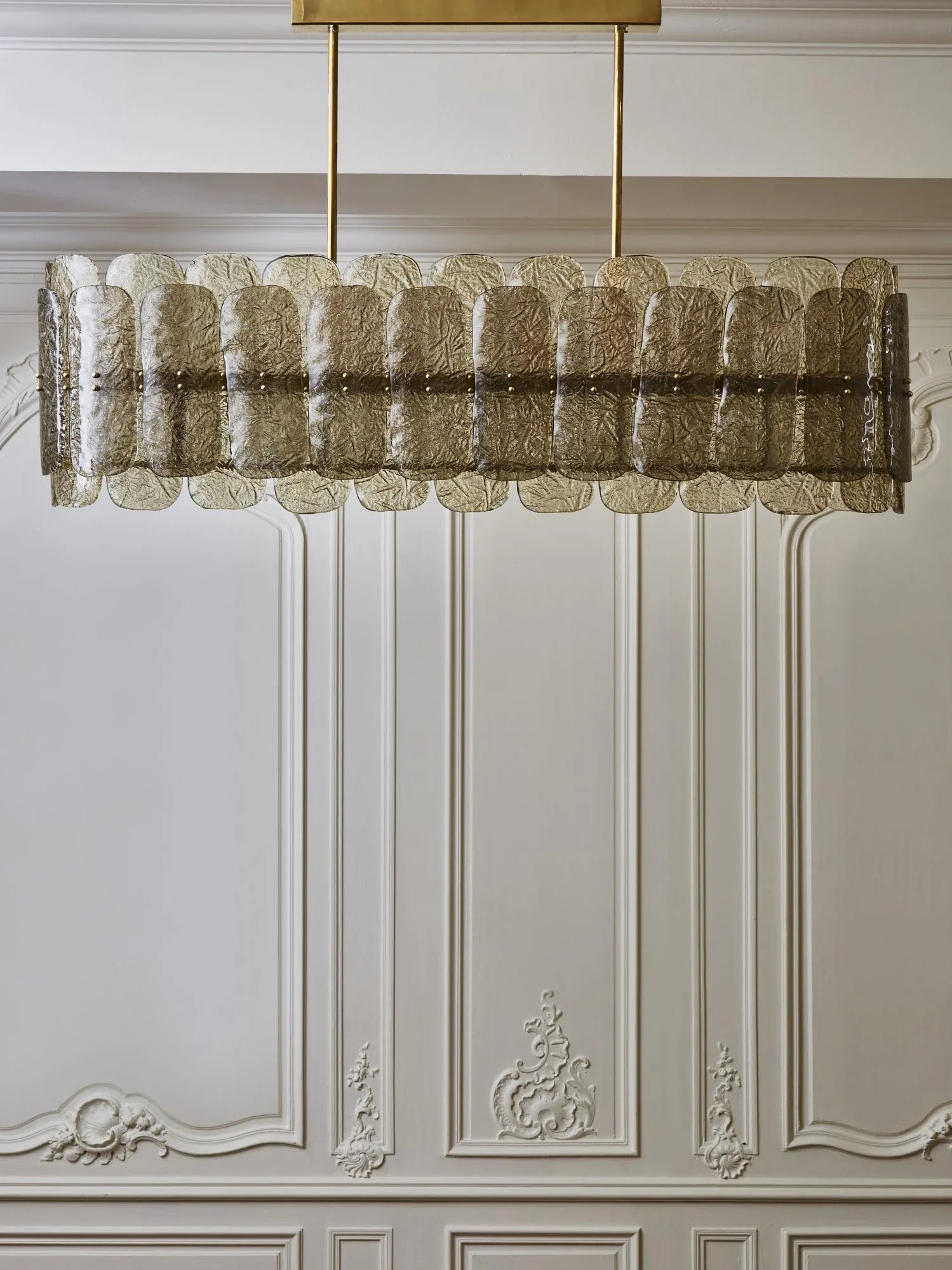 Smoky Art Glass and Brass Chandelier Linear Dining Room Casalolalights Luxury Lamps for Interior Designers