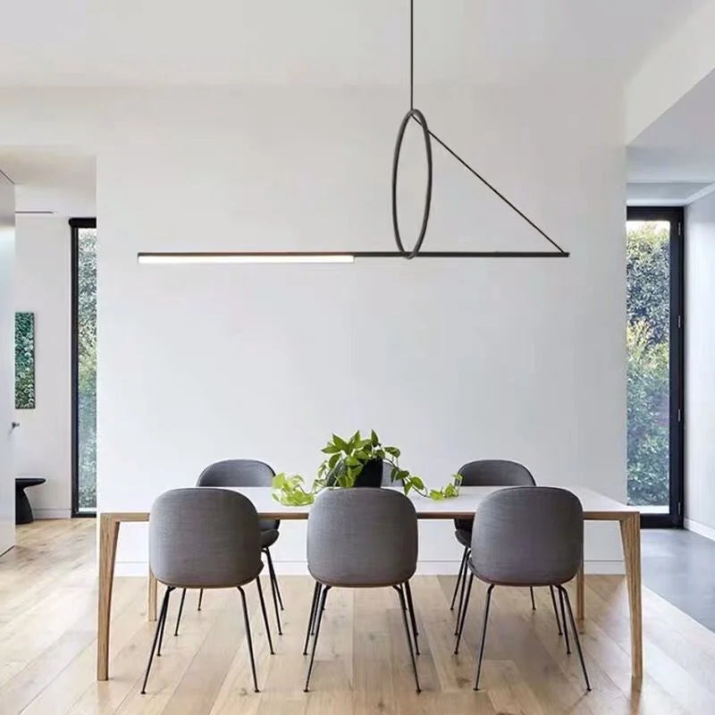 Modern Linear Pendant Lighting Metal Led Bar Black for Meeting Room Kitchen Island Dining
