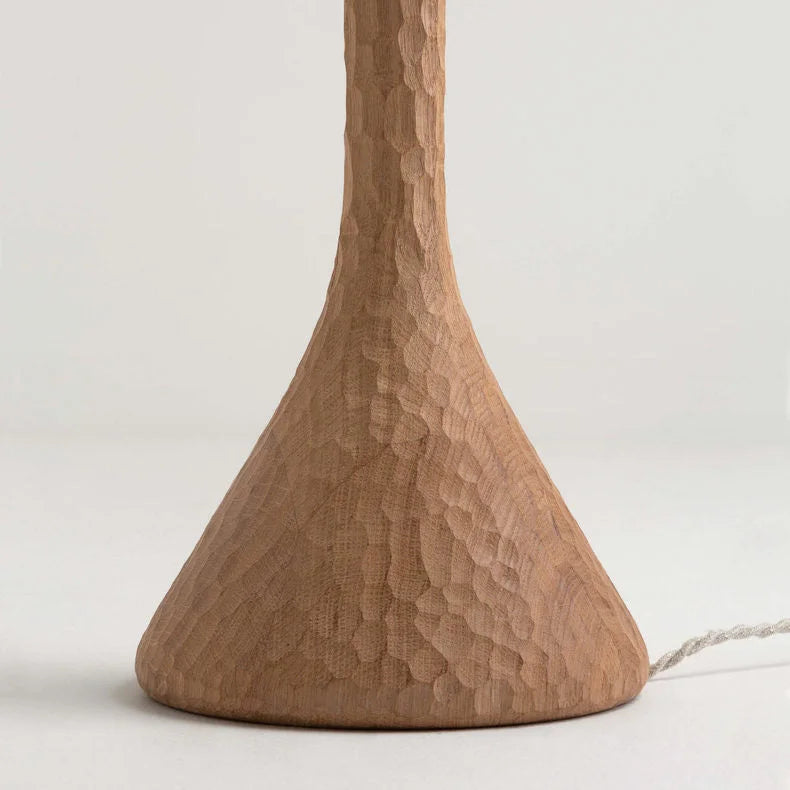 Carved Oak Linen Shade Floor Lamp | Minimalist Ul-listed Led Ready Modern Lighting